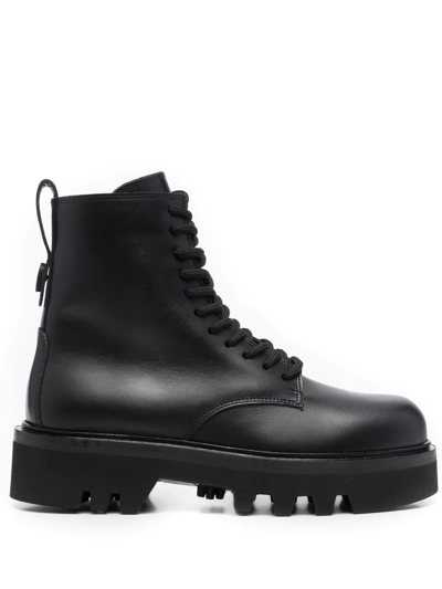 Furla Lace-up Leather Boots In Schwarz