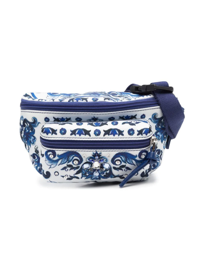 Dolce & Gabbana Kids' Majolica Nylon Belt Bag (23cm) In Blue