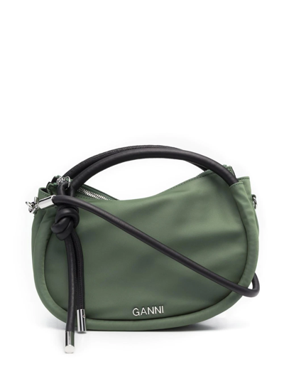 Ganni Curved Mini Tote Bag In Green