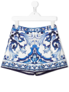 Dolce & Gabbana Majolica-print High-waisted Shorts In Blue