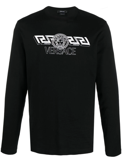 Versace Medusa-print Long-sleeve Cotton-jersey T-shirt In Black