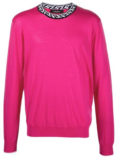 Versace La Greca-print Knitted Jumper In Pink