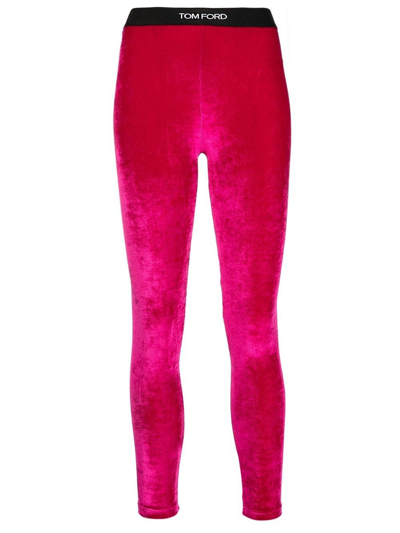 Tom Ford Logo Waistband Fuchsia High Waisted Leggings In Pink