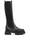 Ganni Chelsea High Leather Boots In Green