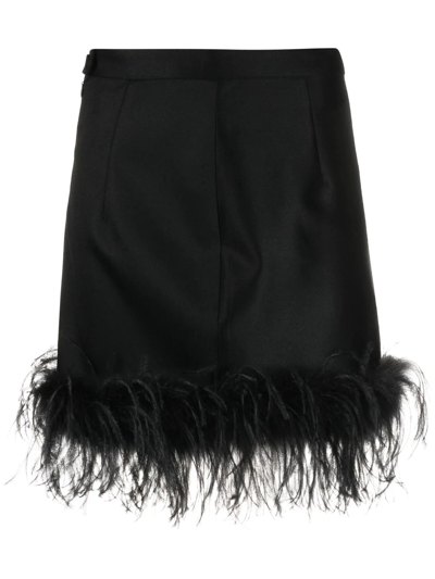 Styland Feather-trim Wool Mini Skirt In Black
