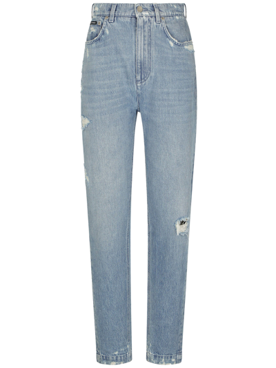 Dolce & Gabbana Distressed High-rise Slim Jeans In Denim