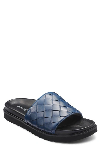 Karl Lagerfeld Men's Woven Leather Slide Sandal Men's Shoes In Dark Blue