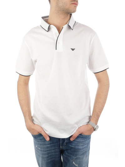 Emporio Armani Mens Neck Off White Branded-collar Regular-fit Cotton Polo Shirt