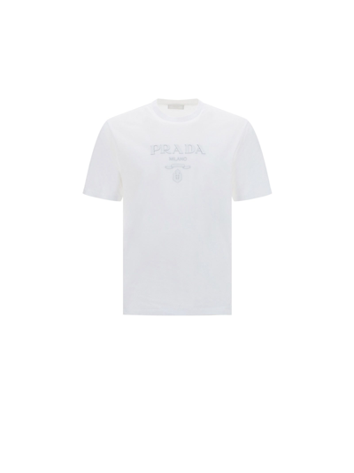 Prada Stretch Cotton T-shirt With Nylon Details In White