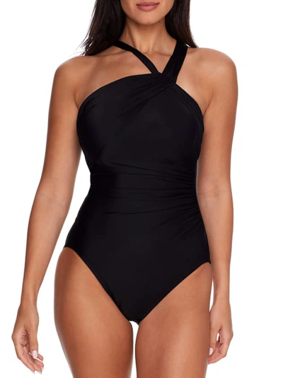 Miraclesuit Rock Solid Europa Asymmetric Underwire One Piece Swimsuit In Black