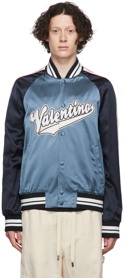 Valentino Logo-patch Viscose And Cotton Bomber Jacket In 7na