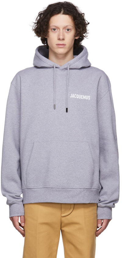 Jacquemus Le Sweatshirt Logo-embroidered Organic-cotton Hoody In Grey