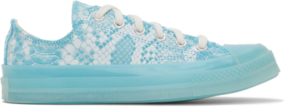 Converse Golf Wang Chuck 70 Ox Snake-effect Leather Sneakers In Vintage White/blue Topaz/black