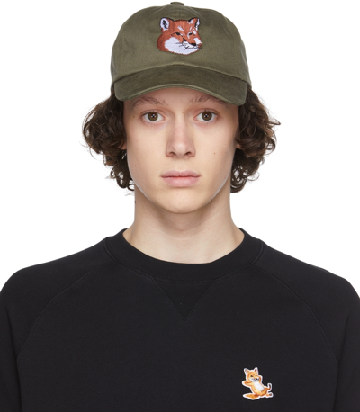 Maison Kitsuné Fox Head-embroidered Cotton-canvas Baseball Cap In Brown