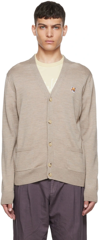 Maison Kitsuné Beige Fox Head Cardigan In Nude & Neutrals