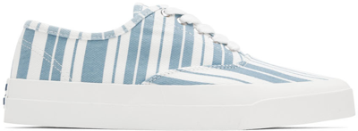 Maison Kitsuné Blue & White Canvas Laced Sneakers In S422 Sky Blue Stripe