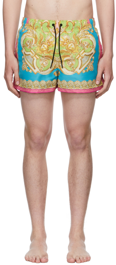 Versace Multicolor Polyester Swim Shorts In Dark Orchid Sun