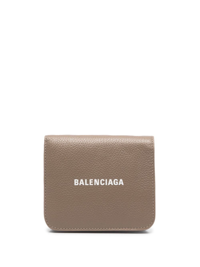 Balenciaga Logo-print Detail Coin Wallet In 褐色