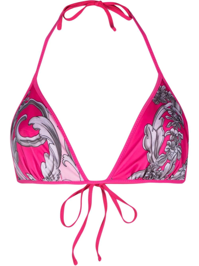 Versace Baroque Pattern-print Bikini Top In Fuxia English Rose