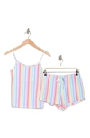 Calvin Klein Logo Camisole & Shorts Pajama 2-piece Set In Vertical Prism Stripe White