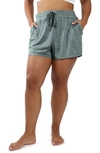 90 Degree By Reflex Cationic Heathered Drawstring Shorts In Heather Sage