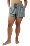 90 Degree By Reflex Cationic Heathered Drawstring Shorts In Heather Balsam Green