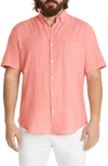 Johnny Bigg Tahiti Short Sleeve Linen Blend Button-down Shirt In Watermelon