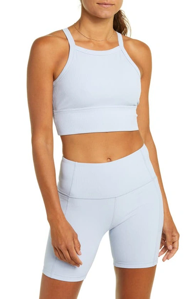 Zella Live In Rib Longline Bra In Blue Zen