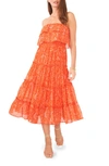 1.state Women's Strapless Ruffle Tiered Midi Dress In Scrolling Paisley