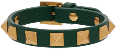 Valentino Garavani Green Leather Rockstud Bracelet