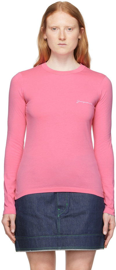 Jacquemus Pink 'le T-shirt Brodé Manches Longues' T-shirt In Rose Foncé