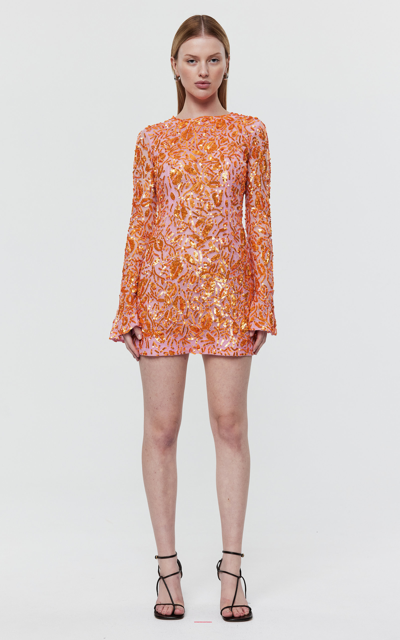 Rachel Gilbert Lupita Sequin-embellished Woven Mini Dress In Pink/orange