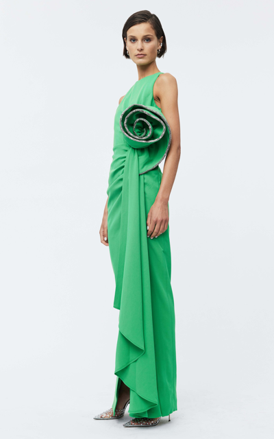 Rachel Gilbert Santiago Draped Asymmetric Gown In Green