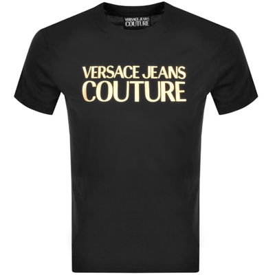 Versace Jeans Thick Foil Black Cotton T-shirt With Logo Print  Couture Man