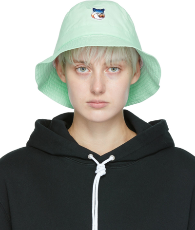 Maison Kitsuné Green Gradient Fox Head Bucket Hat In P322 Mist Green