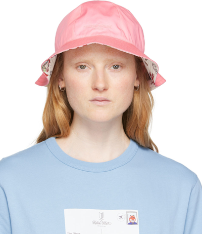 Maison Kitsuné Reversible Fox-print Bucket Hat In Pink