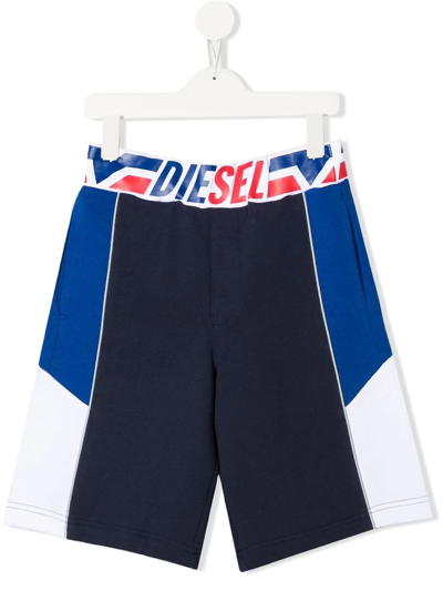 Diesel Kids' Colour-block Track Shorts In Blue