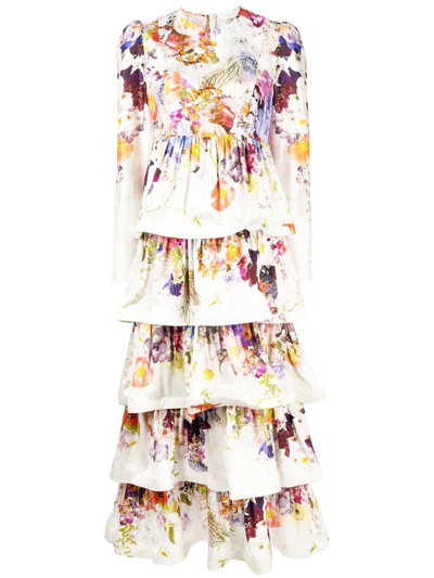 Zimmermann Prima Floral-print Tiered Silk Midi Dress In Multi Floral