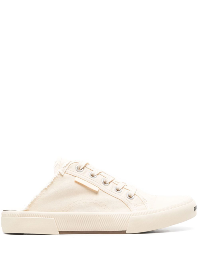 Balenciaga Paris High Distressed Rubber And Cotton-canvas Slip-on Sneakers In Neutrals