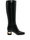 Valentino Vlogo Heel Knee-high Boots In Black