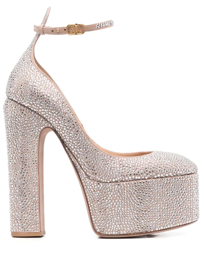 Valentino Garavani Crystal-embellished Leather Platform Pumps In Crystal/rose Cannelle