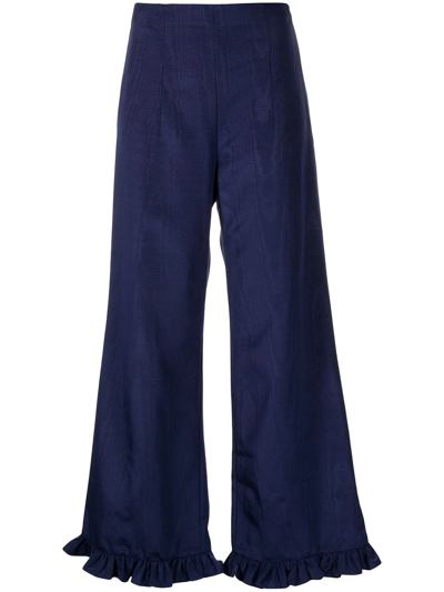 Batsheva Ruffle-hem Flared Trousers In Blue