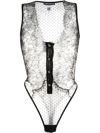 Dolce & Gabbana Plunging Sheer Lace Bodysuit In Black