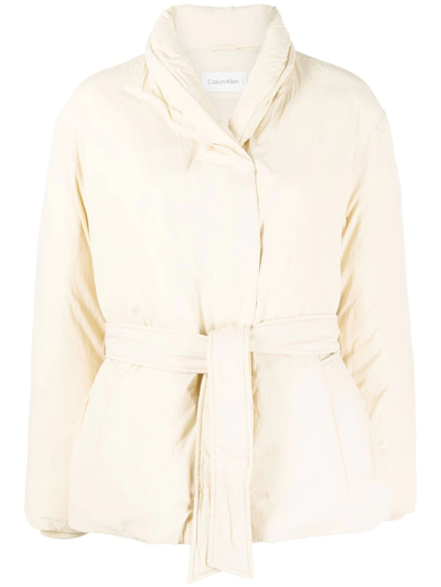 Calvin Klein Down Wrap Puffer Jacket In Neutrals