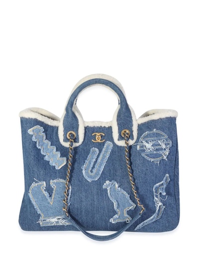 Pre-owned Chanel Hieroglyph Coco Tote Bag In Blue