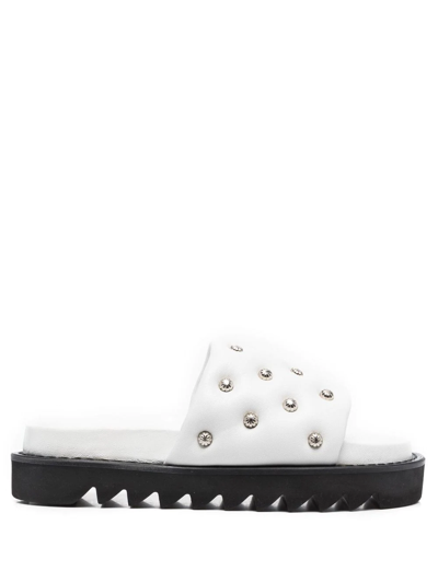 Toga White Leather Slip-on Sandals In Aj1168 - White