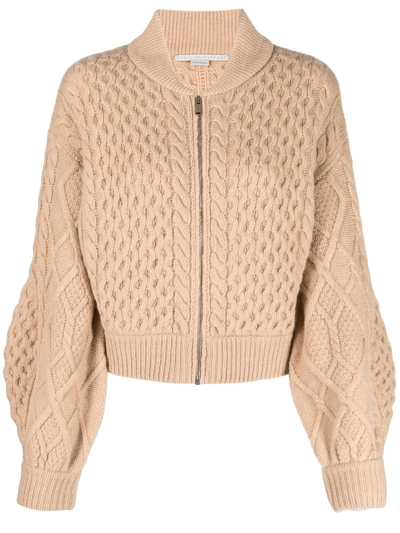 Stella Mccartney Aran Cable Knit Wool Bomber Jacket In Beige