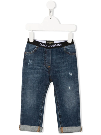 Dolce & Gabbana Babies' Logo-waistband Detail Jeans In Blue