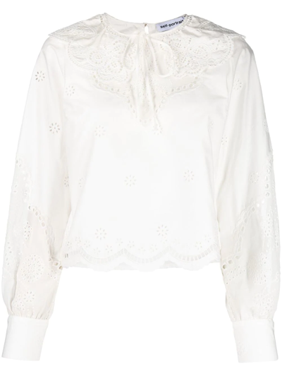 Self-portrait Daisy Cotton Broderie Anglaise Shirt In White