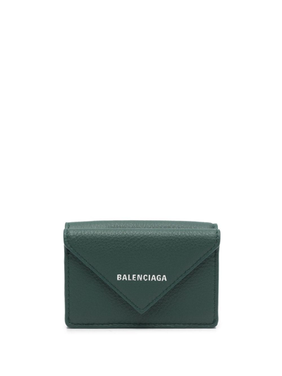 Balenciaga Envelope-style Logo-print Wallet In Green